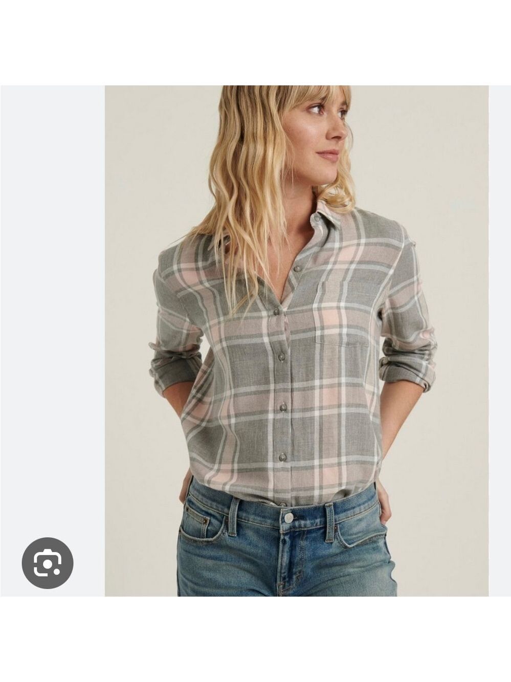 NWT Lucky Brand Women’s Classic Plaid Flannel Shirt Gray/Pink    Size XS